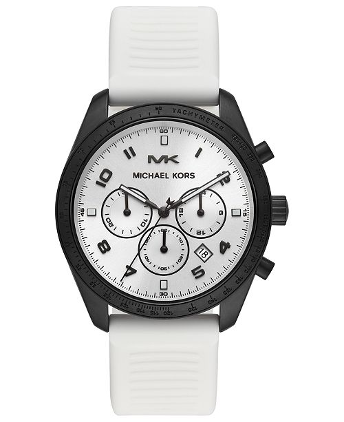 Michael Kors Men S Chronograph Keaton White Silicone Strap Watch 43mm Reviews Watches Jewelry Watches Macy S