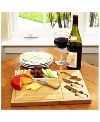 Celtic Bamboo Cheese Board with Ceramic Dish and 3 Cheese Tools