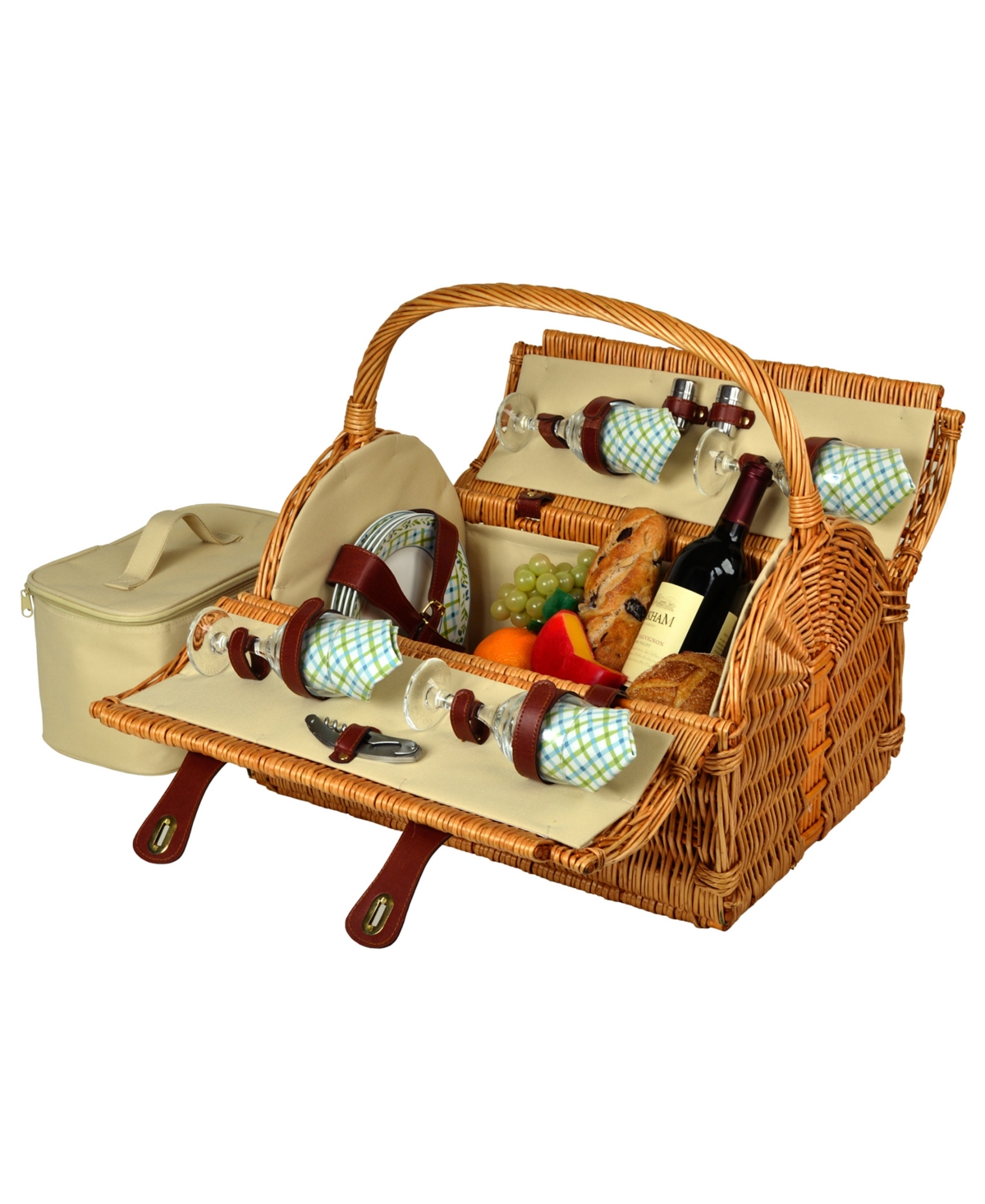 Yorkshire Willow Picnic Basket with Service for 4 - Turquoise