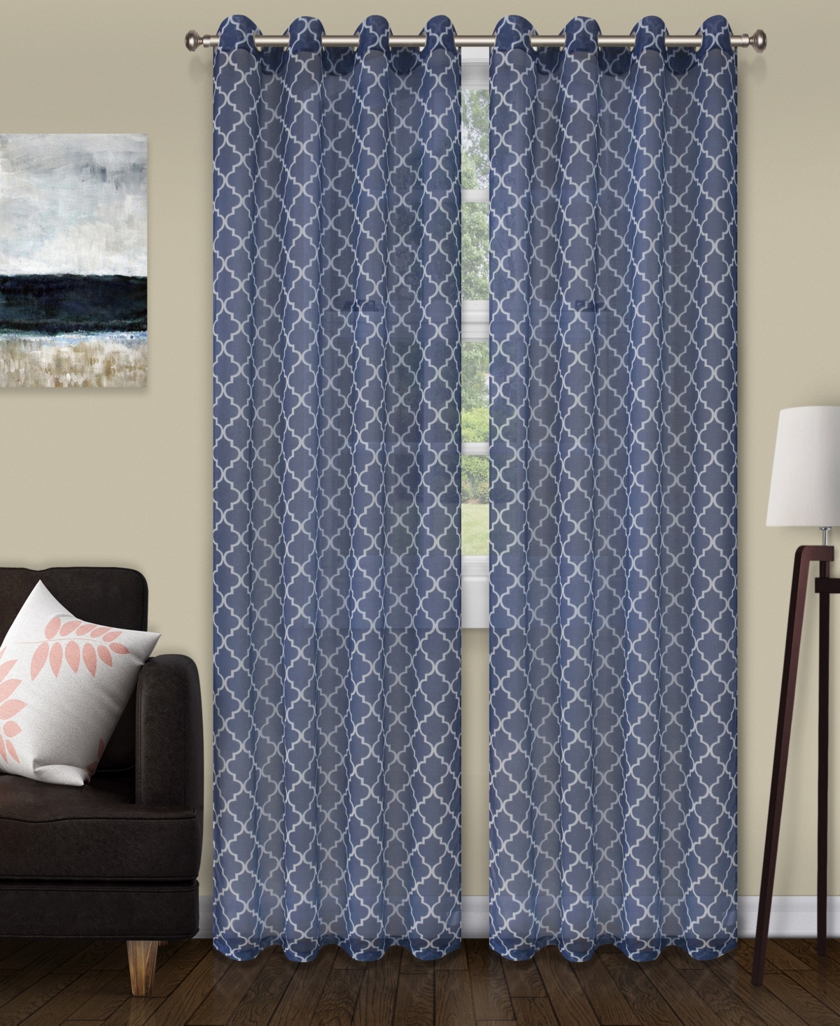 Lightweight Trellis Sheer Curtain Panels, (2), 52" x 108" - Champagne