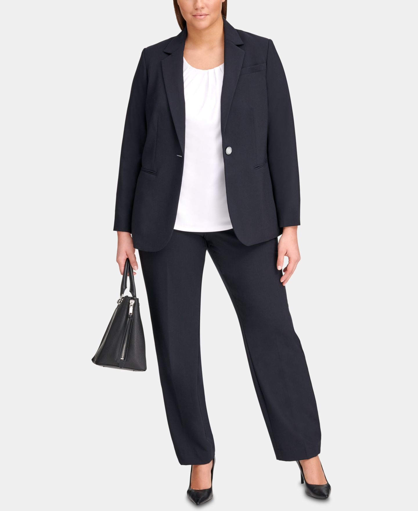 Женские комплекты Calvin Klein Plus Size One-Button Jacket & Straight-Leg Pants, цвет: Чёрный — фото 2