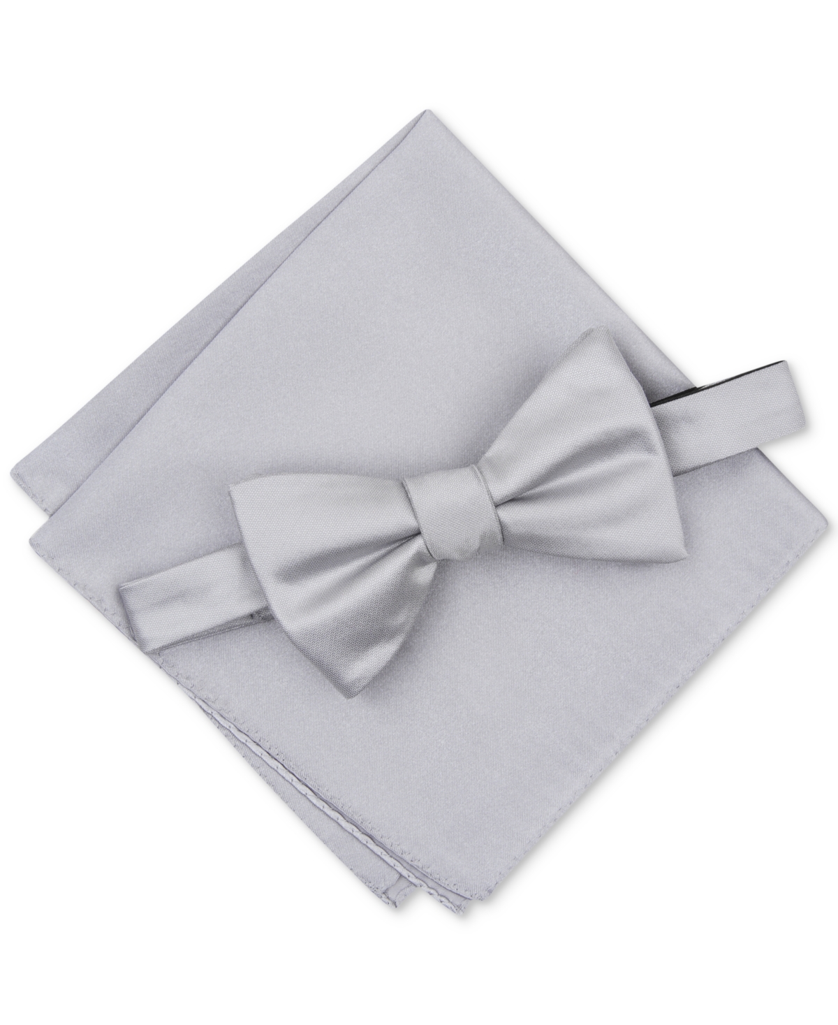 Shop Alfani Men's Solid Texture Pocket Square And Bowtie, Created For Macy's In Silver