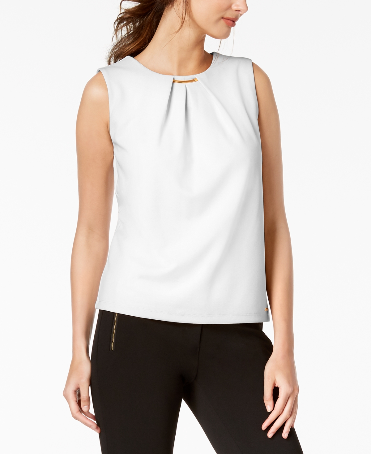 Calvin Klein Embellished Pleated Sleeveless Top