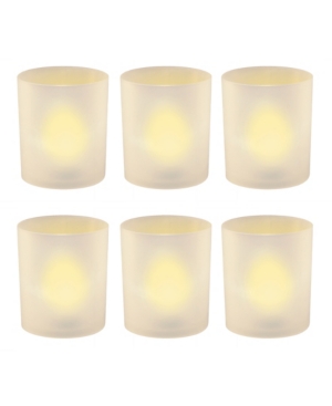 Macy's Lumabase Set Of 6 Flickering Amber Led Lights In Frosted Votive Holders Cups In Medium Yel