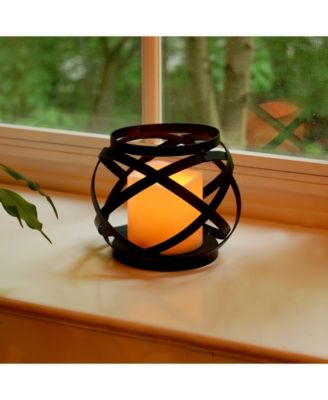 Lumabase Warm Black Banded Metal Lantern with LED Candle