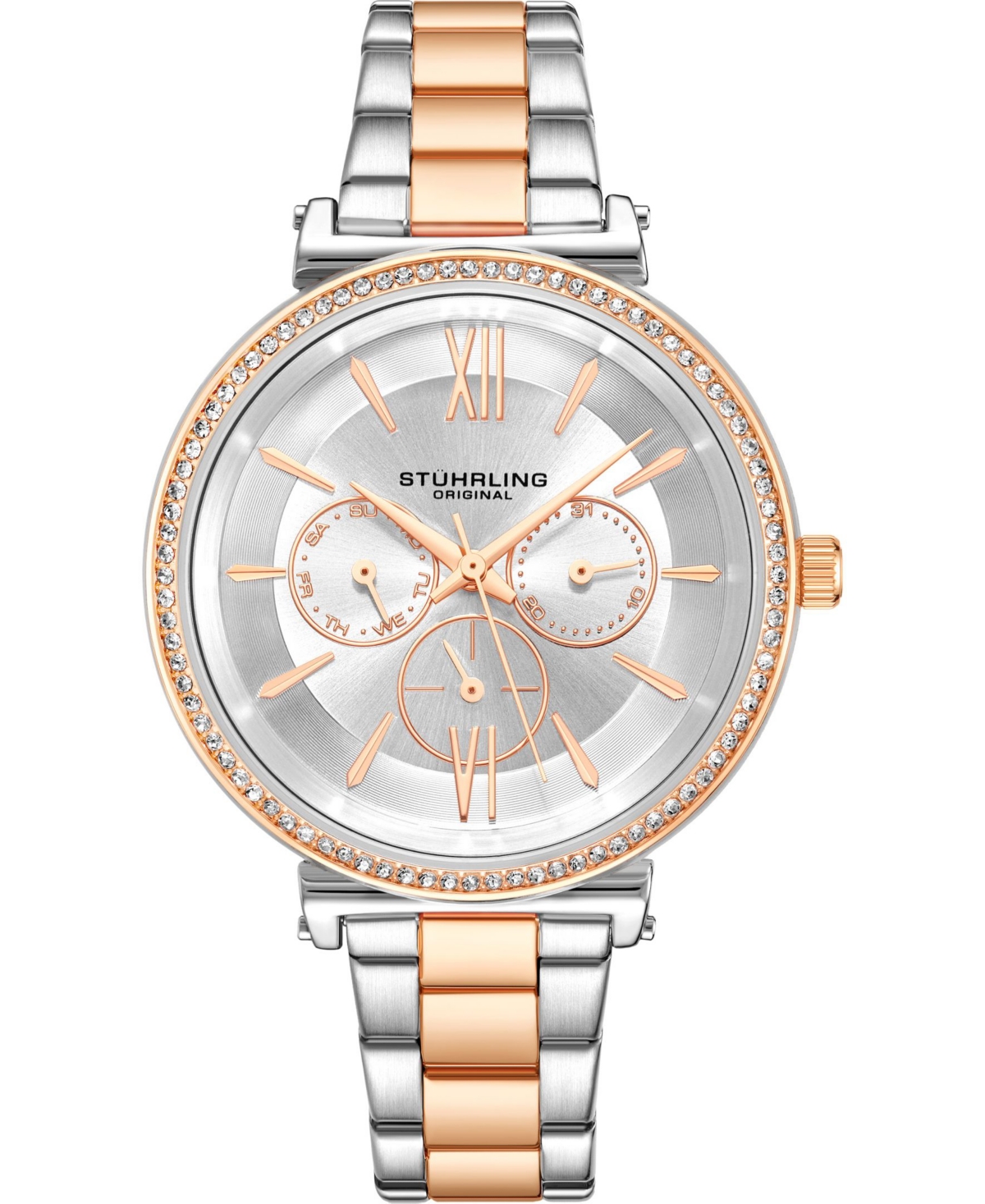 Women's Rose Gold-Tone Link Bracelet Multi-Function Watch 40mm - White