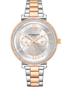image of Stuhrling Original Women-s 40mm Multi-Function, Rose/Silver Case and Bracelet, Silver Dial With Rose Accents Watch
