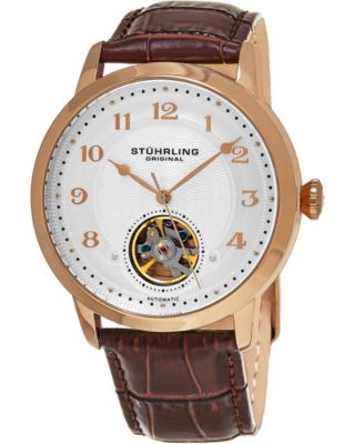 rose gold brown leather men's watch