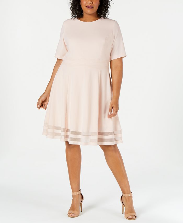 Calvin Klein Plus Size Illusion-Trim A-Line Dress & Reviews - Dresses - Plus  Sizes - Macy's