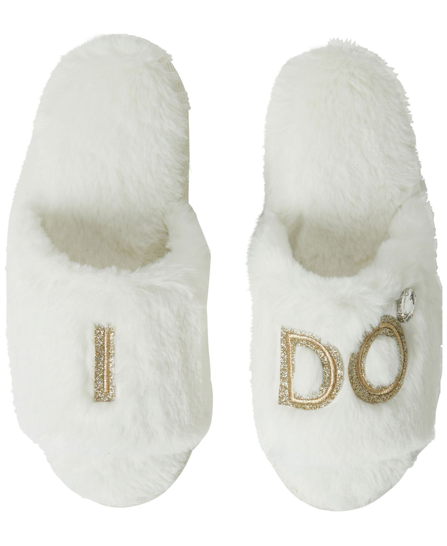 Женские тапочки Dearfoams Lane Bridal I Do Fuzzy Slide, цвет: Алебастровый — фото 1
