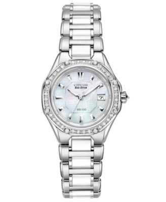 Citizen - Women's Eco-Drive Signature Diamond (3/8 ct. t.w.) Ceramic Stainless Steel Bracelet Watch 29mm EW2190-59D