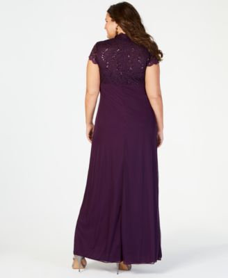 Betsy & Adam Plus Size Sequined-Lace Ruched Gown - Macy's