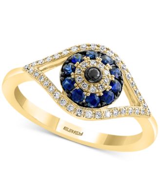EFFY&reg; Sapphire (1/4 ct. t.w.) and Diamond (1/6 ct. t.w.) Evil Eye Ring in 14k White or Yellow Gold 