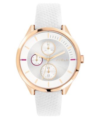 Furla Women's Silver Dial Watch With Blue Leather Strap - 31mm Stainless Steel Case, Quartz Movement, 30m Water Resistant