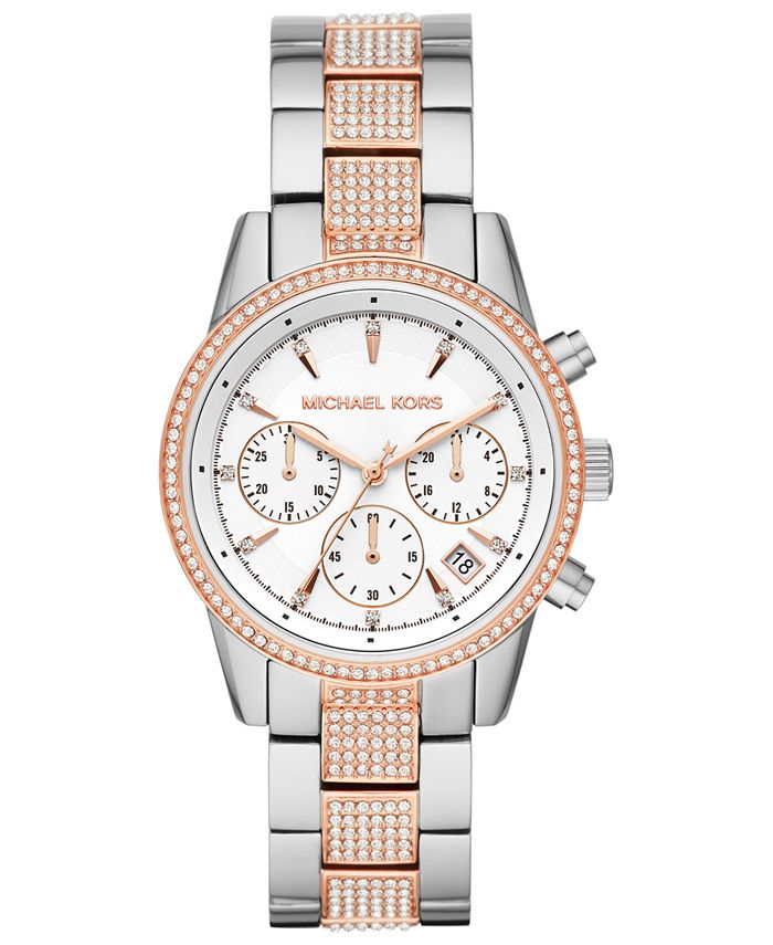 Michael Kors Women's Ritz Two-Tone Stainless Steel & Crystal-Accent  Bracelet Watch 37mm & Reviews - All Watches - Jewelry & Watches - Macy's