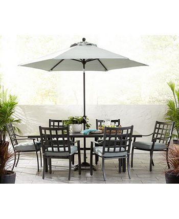 Agio - Highland Aluminum Outdoor 7-Pc. Dining Set (84" x 42" Dining Table, 4 Dining Chairs and 2 Swivel Rockers) with Sunbrella&reg; Cushions