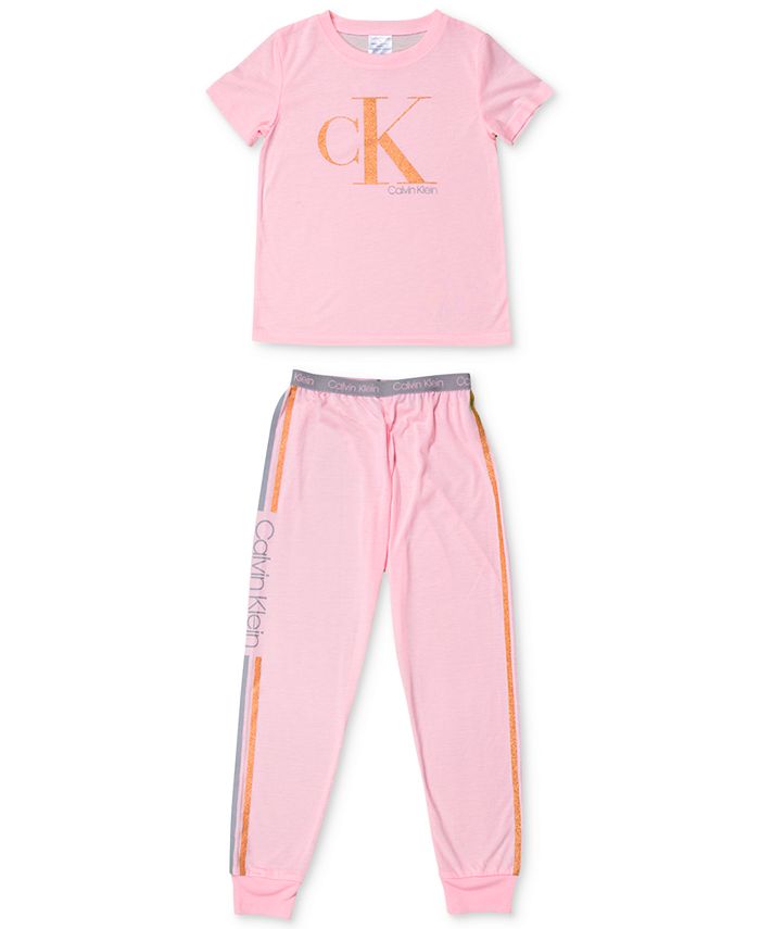 Calvin Klein Big Girls 2-Pc. Logo Pajama Set & Reviews - Pajamas - Kids ...