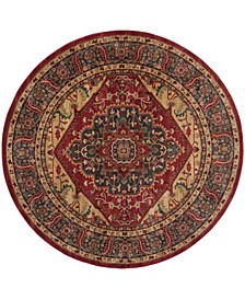 Mahal Navy and Red 6'7" x 6'7" Round Area Rug