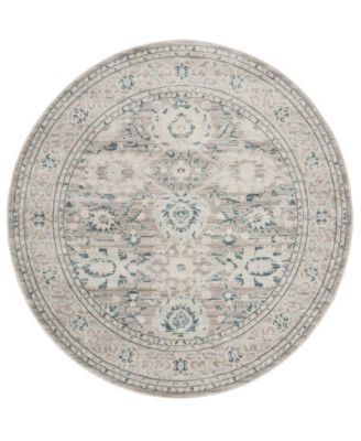 Archive Gray and Blue 5' x 5' Round Area Rug