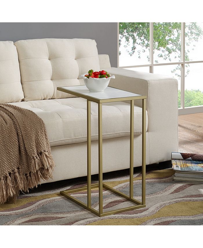 Walker Edison 20" White FauxMarble Top CTable End Table with Gold
