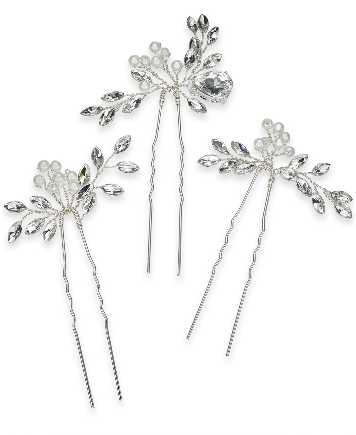 3-Pc. Set Crystal & Imitation Pearl Bead Bobby Pins, Created for Macy's - Silver