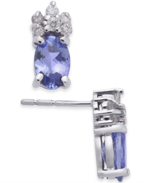 image of Tanzanite (1 ct. t.w.) & Diamond (1/10 ct. t.w.) Stud Earrings in 14k White Gold