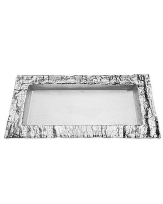 Rectangular Glass Tray With Silver Embossed Border