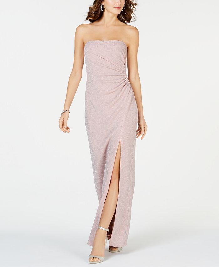 Adrianna Papell Metallic-Knit Strapless Gown - Macy's