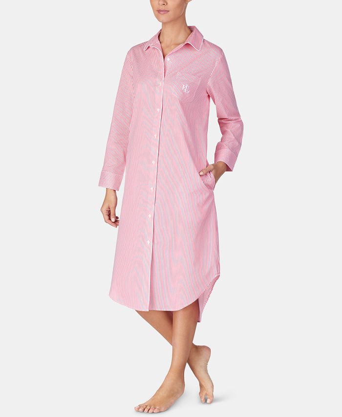 Lauren Ralph Lauren Print & Logo Woven Cotton Long Ballet Sleepshirt