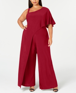 image of R & M Richards Plus Size One-Shoulder Jumpsuit