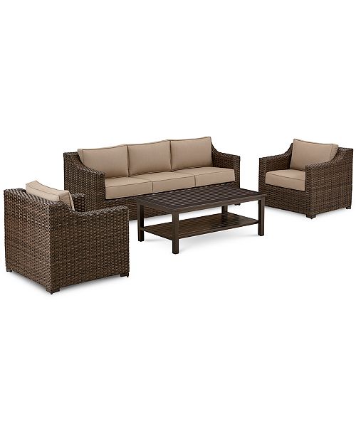 Camden Outdoor Aluminum 4 Pc Seating Set 1 Sofa 2 Chairs 1 Coffee Table Created For Macy S