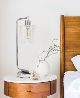 Simple Designs Bronson Antique Style Industrial Iron Lantern Desk Lamp with Glass Shade