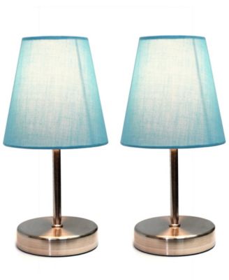 Simple Designs Sand Nickel Mini Basic Table Lamp with Fabric Shade 2 Pack Set