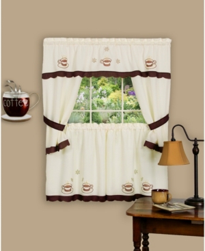 Achim Cuppa Joe Embellished Cottage Window Curtain Set, 58x24 In Brown