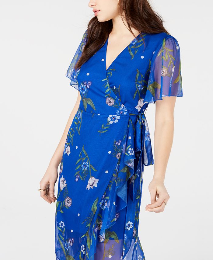 GUESS Junia Floral-Print Wrap Dress - Macy's
