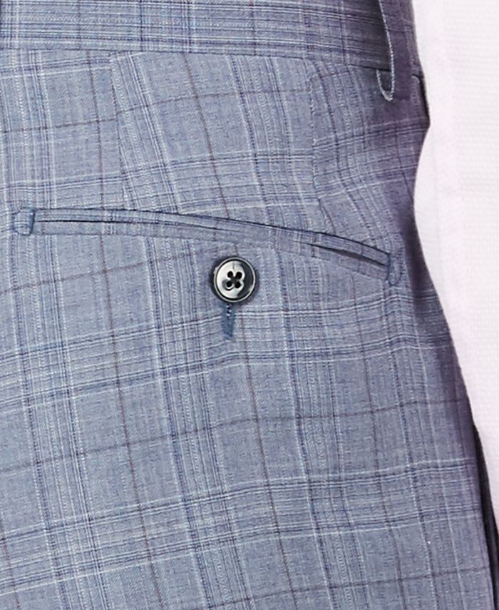 Calvin Klein Men's XFit SlimFit Natural Stretch Blue Plaid Suit Pants