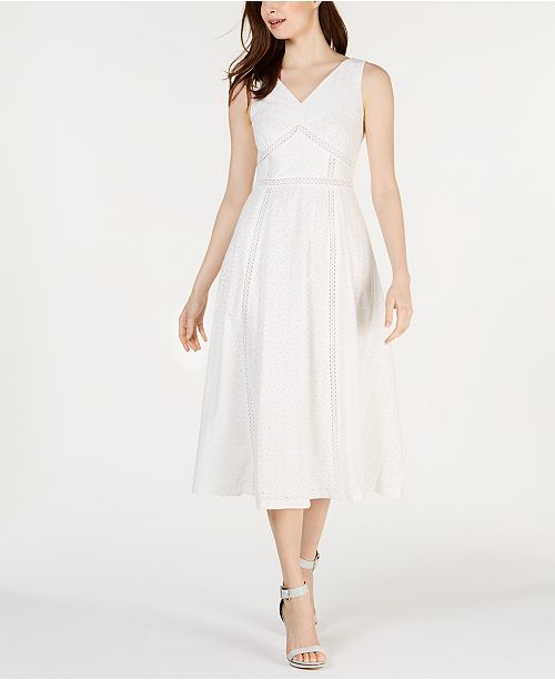 Calvin Klein Eyelet Fit Flare Midi Dress Reviews Dresses Women Macy S
