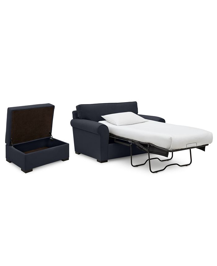 Furniture Astra 59" Fabric Chair Bed & 36" Fabric Storage Ottoman Set
