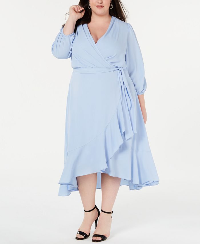 Jessica Howard Plus Size Ruffled Wrap Midi Dress - Macy's