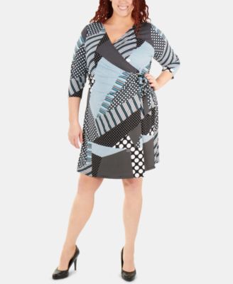 NY Collection - Plus Size Printed Tie-Front Wrap Dress