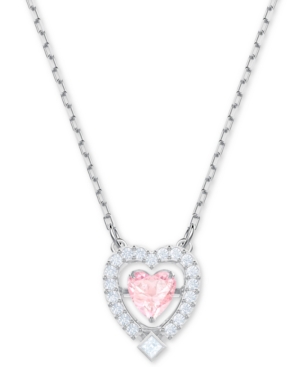 image of Swarovski Silver-Tone Crystal 3D Cage Heart-Shape Pendant Necklace, 14-4/5