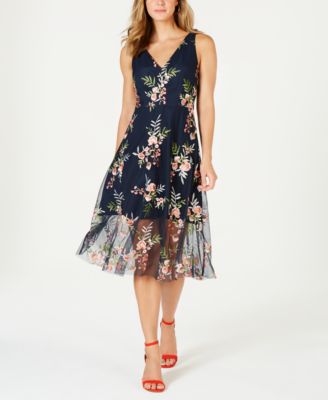 vince camuto embroidered floral fit & flare dress