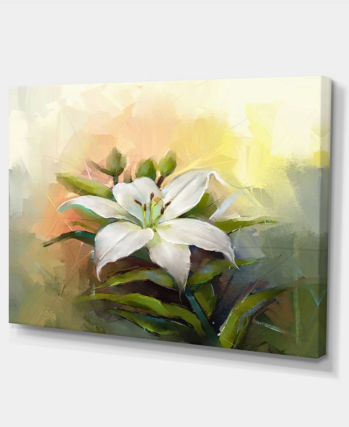Design Art Designart White Lily Flower Oil Painting Large Floral Canvas ...