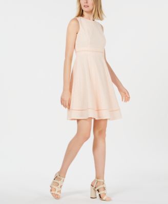 peach fit and flare dress