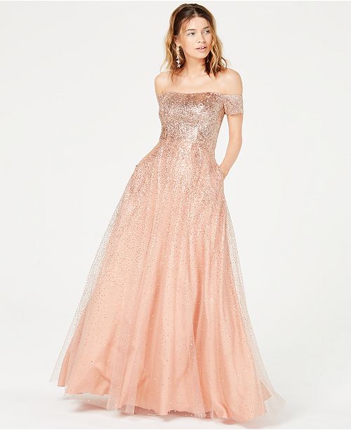 Say Yes to the Prom Juniors&#39; Glitter Off-The-Shoulder Gown, Created for Macy&#39;s & Reviews ...