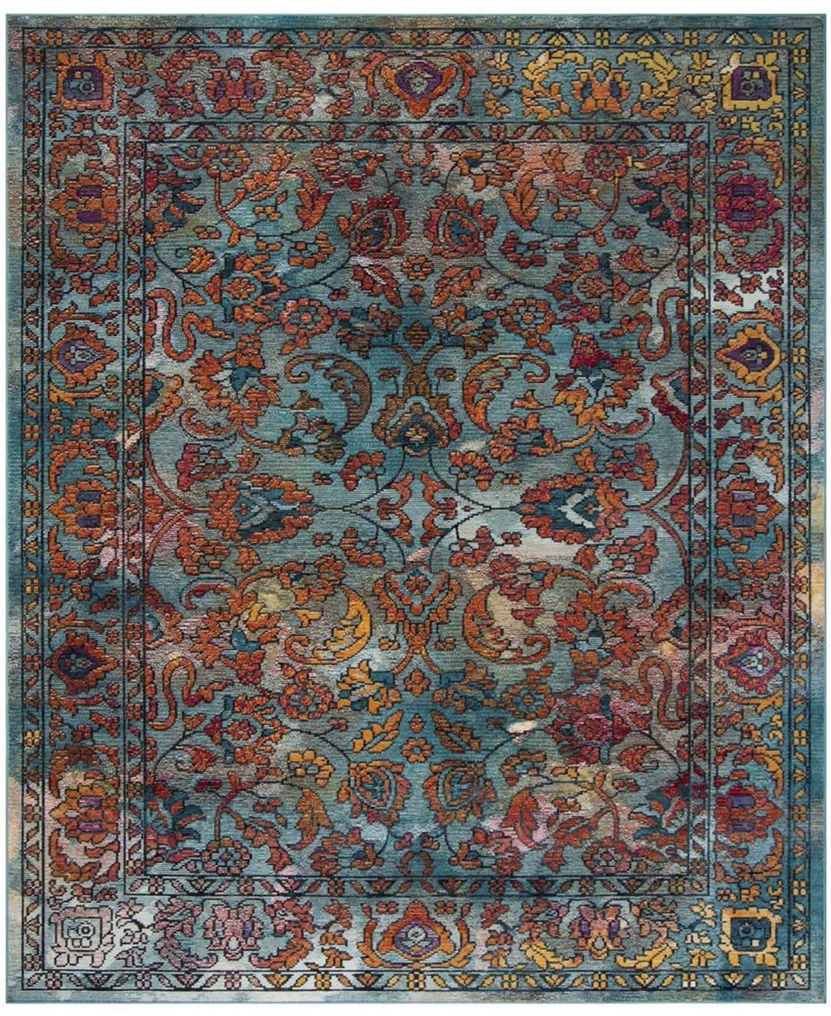 Safavieh Crystal Light Blue and Orange 9' x 12' Area Rug - Light Blue