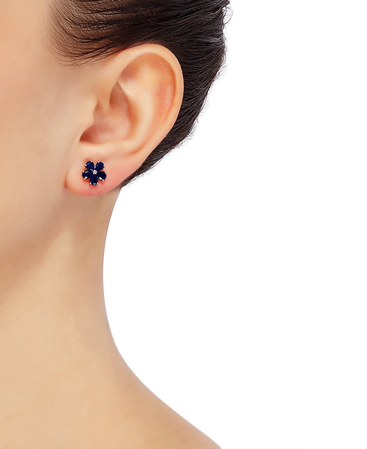 (1-3/4 ct. t.w.) & Diamond Accent Stud Earrings in 14k Gold (Also Available In Emerald & Ruby) - Sapphire