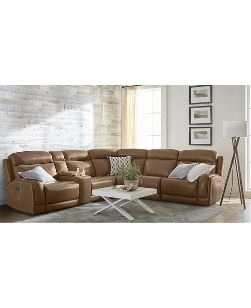 Furniture Winterton Leather Fabric Power Reclining Sectional