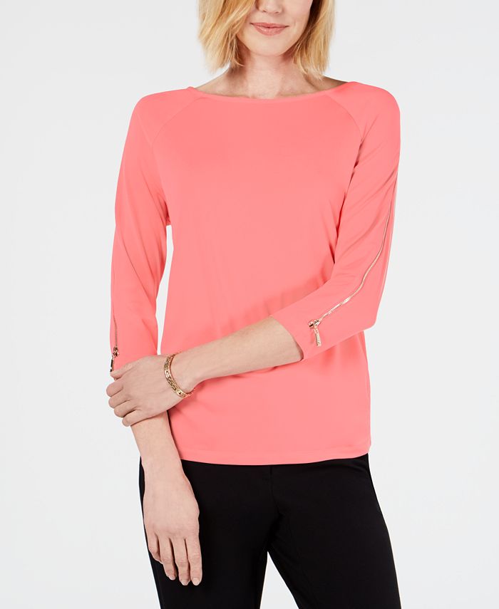 JM Collection Petite Zipper-Trim Top, Created for Macy's - Macy's