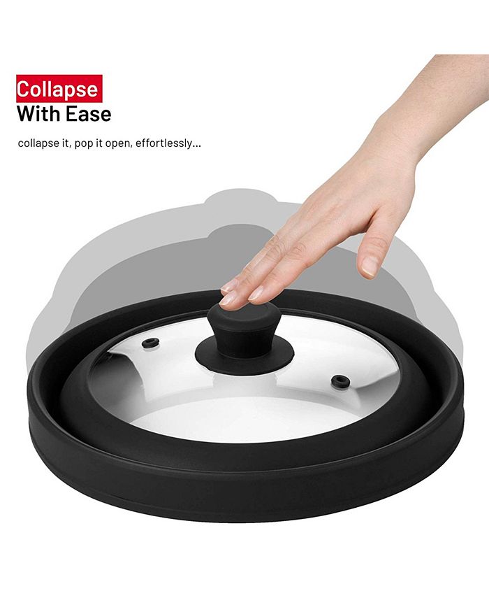 Bezrat 10.5" Black Collapsible Silicone and Glass Microwave Plate Cover